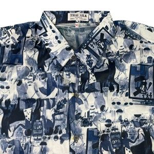 THAI SILK By Apple Shirt Men’s Short Sleeve Button Front Sz. M Egyptian Print